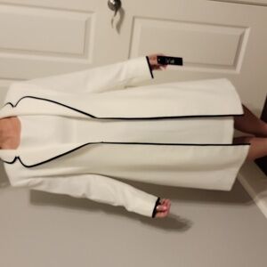 Le Suit White Trench Coat with Navy Accents